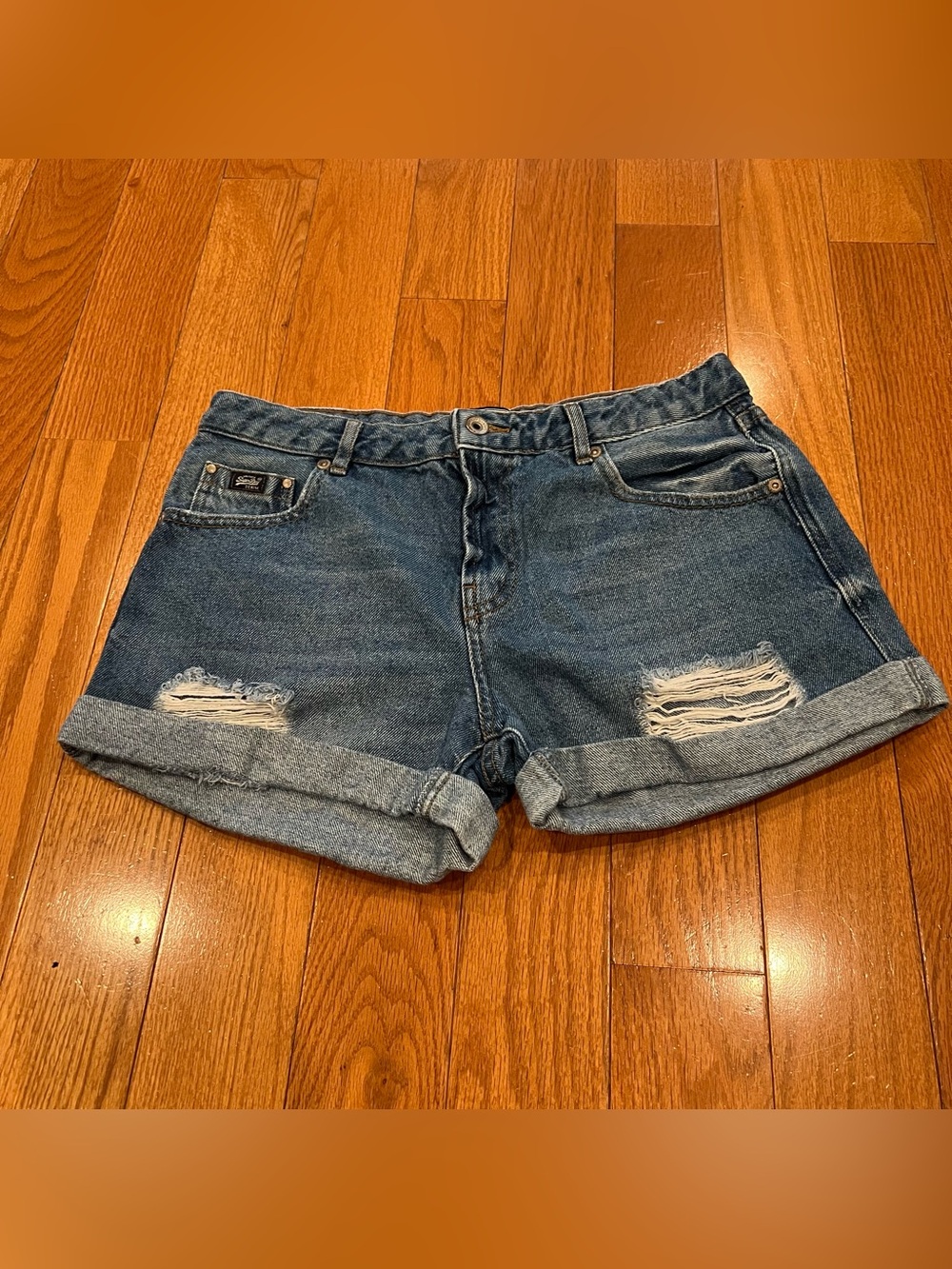 Womens Superdry distressed blue denim shorts size 28 w28